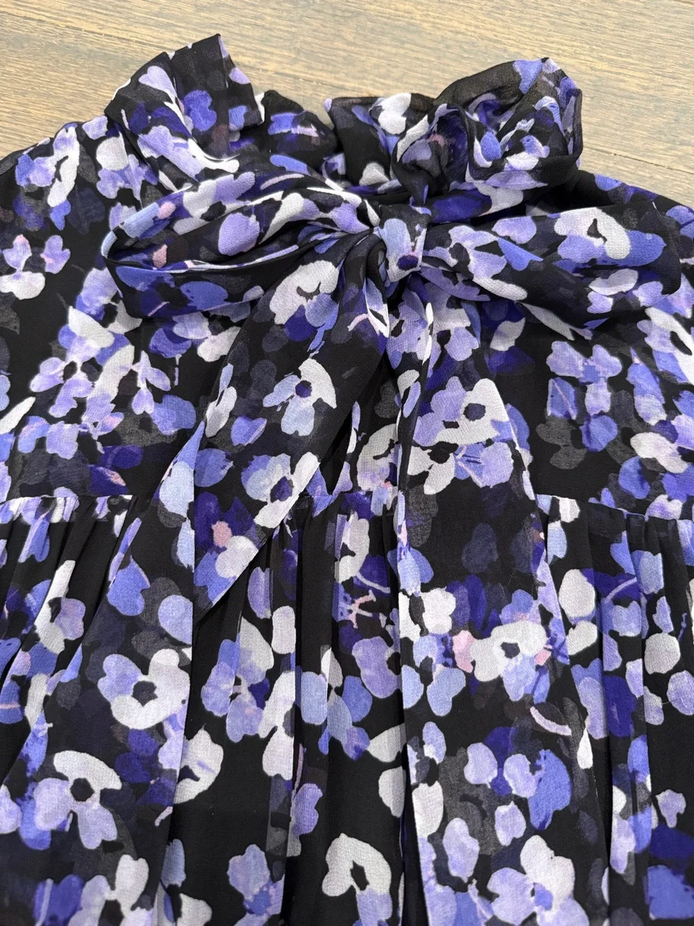 kate spade Black & Lavender Floral Ruffled Silk Midi Dress xs